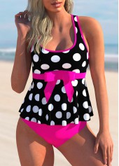 Polka Dot Contrast Bowknot Tankini Set