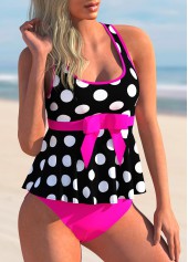 Polka Dot Contrast Bowknot Tankini Set