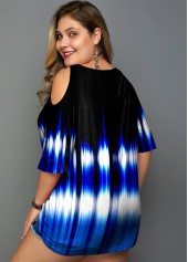 Cold Shoulder Plus Size Colorful Print T Shirt