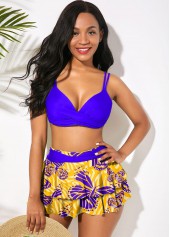 High Waisted Butterfly Print Cross Front Bikini Set