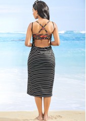 Striped Cutout Spaghetti Strap Cover Up