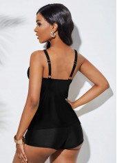 Strap Tankini Leaf Print Spaghetti Set