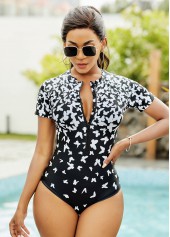 Butterfly Print Black Surfing Suit
