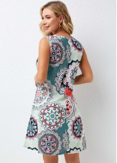 Wide Strap Printed Round Neck Dress