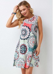 Wide Strap Printed Round Neck Dress