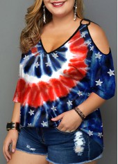 Tie Dye and American Flag Print Plus Size T Shirt