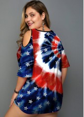 Tie Dye and American Flag Print Plus Size T Shirt