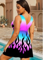 Plus Size Colorful Printed Mesh Stitching Swimdress Top-No Bottom