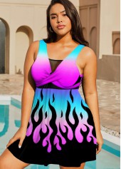 Plus Size Colorful Printed Mesh Stitching Swimdress Top-No Bottom