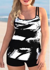 Spaghetti Strap Plus Size Printed Tankni Set