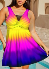 Ombre Colorful Printed Plus Size Swimdress Top-No Bottom
