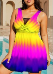 Ombre Colorful Printed Plus Size Swimdress Top-No Bottom