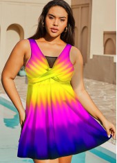 Ombre Colorful Printed Plus Size Swimdress Top-No Bottom
