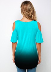 Ombre Cold Shoulder Tribal Print T Shirt