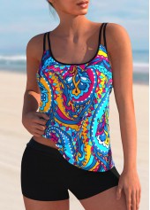 Double Straps Plus Size Paisley Print Tankini Set