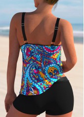 Double Straps Plus Size Paisley Print Tankini Set