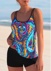 Double Straps Plus Size Paisley Print Tankini Set