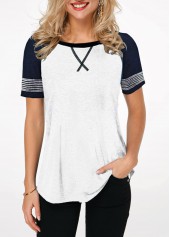 Short Sleeve Contrast Round Neck T Shirt