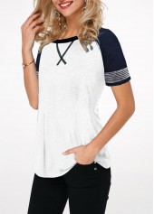Short Sleeve Contrast Round Neck T Shirt