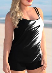 Spaghetti Strap Plus Size Printed Tankini Set
