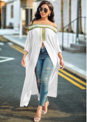 Striped Off Shoulder High Slit Blouse