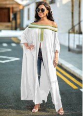 Striped Off Shoulder High Slit Blouse