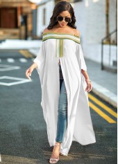 Striped Off Shoulder High Slit Blouse