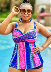 Plus Size Tribal Print Tie Back Tankini Set 