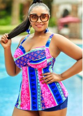 Plus Size Tribal Print Tie Back Tankini Set 