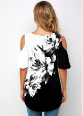 Half Sleeve Floral Print Cold Shoulder T Shirt