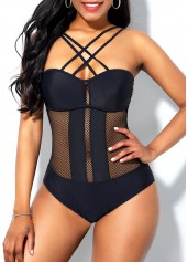 Tie Back Mesh Stitching Cross Strap One Piece Swimwear