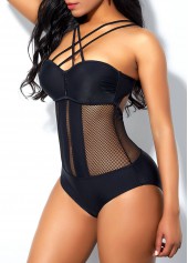 Tie Back Mesh Stitching Cross Strap One Piece Swimwear