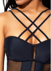 Tie Back Mesh Stitching Cross Strap One Piece Swimwear