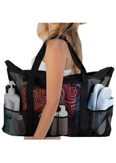 Sheer Mesh Stitching Solid Pocket Detail Storage Bag