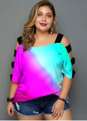 Plus Size Ladder Cutout Colorful T Shirt