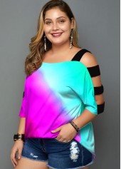 Plus Size Ladder Cutout Colorful T Shirt