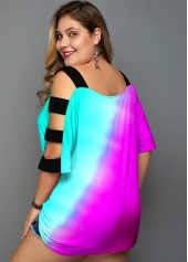 Plus Size Ladder Cutout Colorful T Shirt