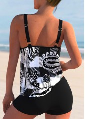 White Plaid Paisley Print Tankini Set