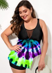 Tie Dye Print Plus Size Swimdress and Shorts 