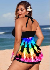 Halter Plus Size Tie Dye Print Swimdress and Shorts