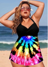 Halter Plus Size Tie Dye Print Swimdress and Shorts