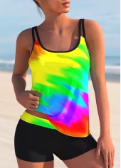 Rainbow Color Ombre Spaghetti Strap Tankini Set 