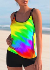 Rainbow Color Ombre Spaghetti Strap Tankini Set 
