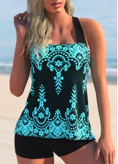 Tribal Print Cross Strap Tankini Set 
