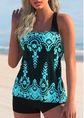 Tribal Print Cross Strap Tankini Set 