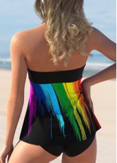 Bowknot Rainbow Color Printed Halter Tankini Set 