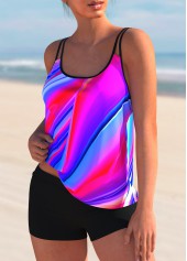 Colorful Print Spaghetti Strap Tankini Set