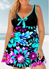 Floral Print Plus Size Bowknot Front Swimdress Top-No Bottom