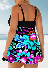 Floral Print Plus Size Bowknot Front Swimdress Top-No Bottom