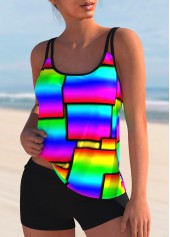 Rainbow Color Geometric Print Tankini Set